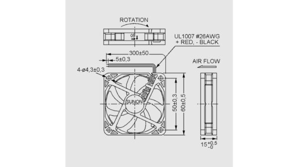 SUNON 12-V-Axial-Lüfter HA60151V4-999 60 x 60 x 15 mm