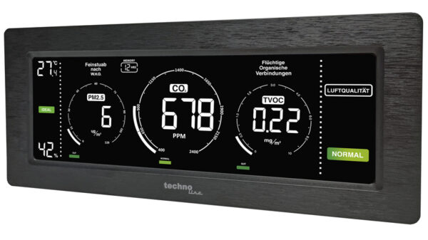 technoline Luftgüte-Monitor WL1035 - CO2, TVOC, Feinstaub, Temperatur, Luftfeuchte, Ampel-Anzeigen