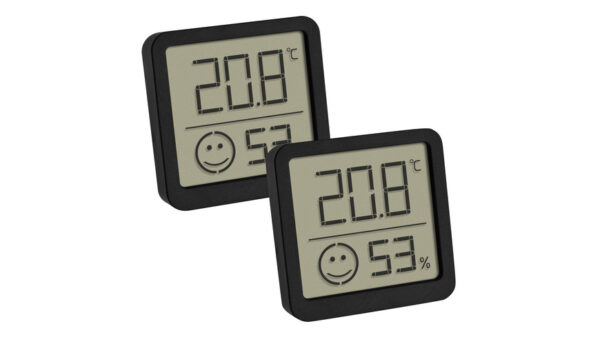 TFA 2er-Set Thermo-Hygrometer mit Smiley-Klimakomfortanzeige, Raumtemperatur, Luftfeuchte, schwarz