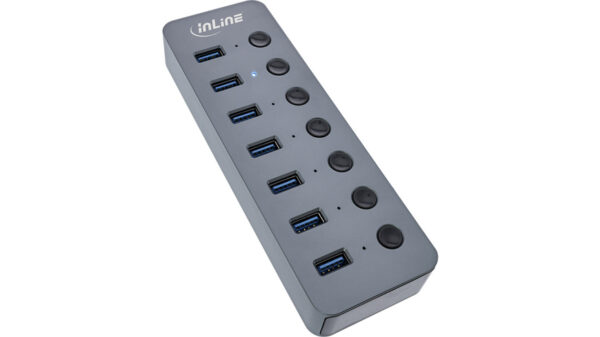 InLine 7-Port-USB-3.2-Hub, mit Schaltern für jeden Port, max. 5 Gbit/s, Aluminium