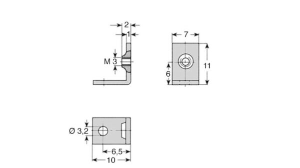 Befestigungswinkel, Seitenlänge ca. 10 mm, Breite 7 mm