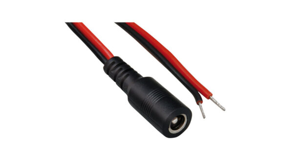 DC-Kabel 2 x 0,4 mm² mit DC-Hohlsteckerkupplung 2,1/5,5 mm gerade, 2 m, rot-schwarz