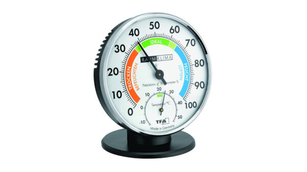 TFA Analoges Thermo-Hygrometer, mit farbigen Komfortzonen, mit Standfuß