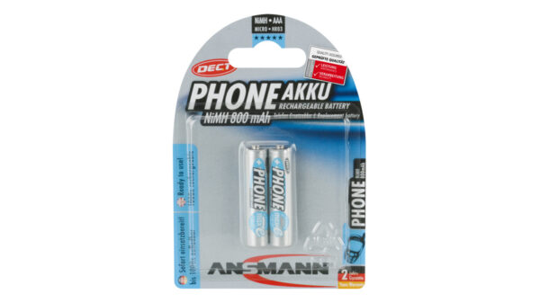 Ansmann Telefon-NiMH-Ersatzakku, ready2use, Micro AAA, 800mAh,HR03, 2er-Pack