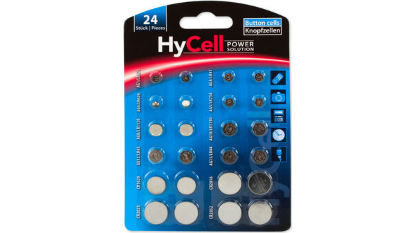 Hycell 24er-Set Alkaline-Knopfzellensortiment, 1,5 V/ 3,0 V