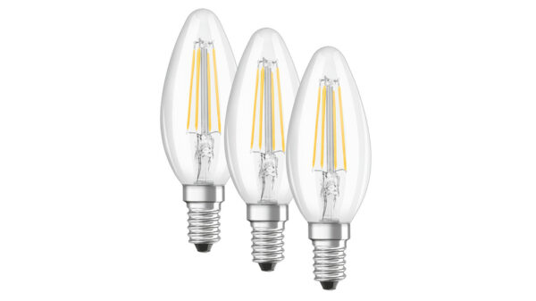 OSRAM 3er-Set LED PROMO 4-W-Filament-LED-Kerzenlampe E14, warmweiß, klar