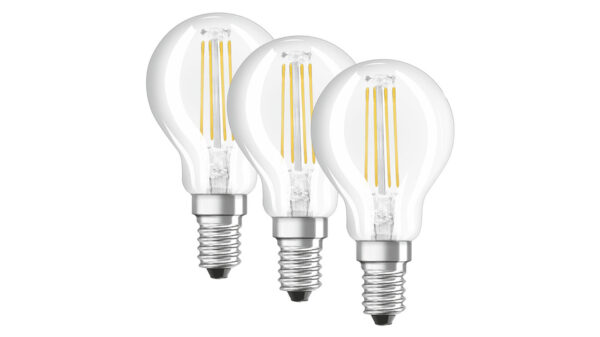 OSRAM 3er-Set LED PROMO 4-W-Filament-LED-Tropfenlampe E14, warmweiß, klar