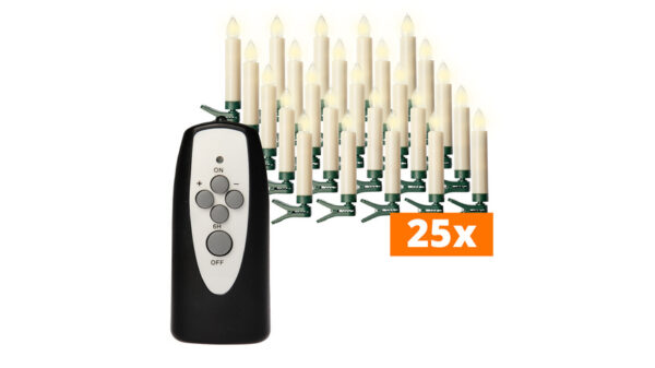 Innocom 25er-Set Kabellose Mini-LED-Baumkerzen, inkl. Batterien und IR-Fernbedienung, dimmbar