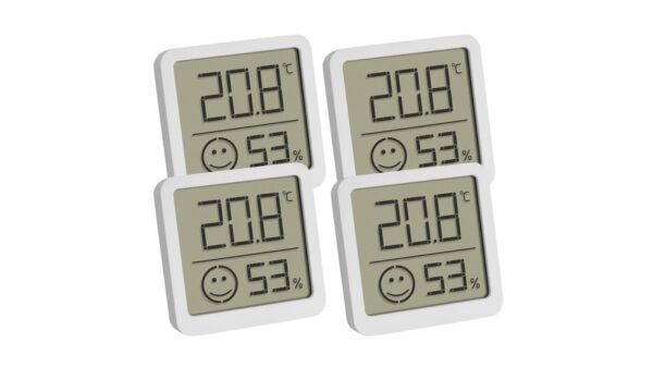 TFA 4er-Set Thermo-Hygrometer mit Smiley-Klimakomfortanzeige, Raumtemperatur, Luftfeuchte, weiß