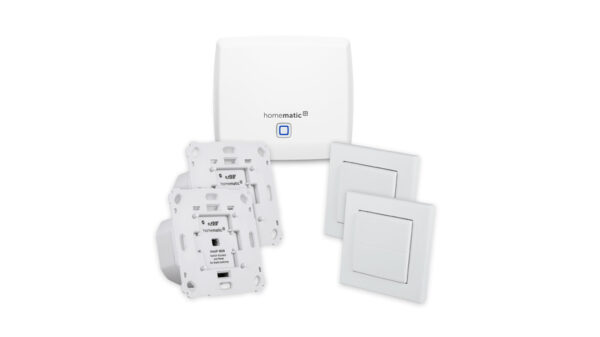 Homematic IP Smart Home Set Beleuchtung mit Access Point, 2x Schalt-Mess-Aktor, 2x Tasterwippe