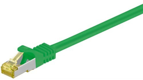 Goobay Patchkabel, Cat.7 Rohkabel, mit RJ45-Steckern (Cat.6a), S/FTP, halogenfrei, grün, 0,5 m