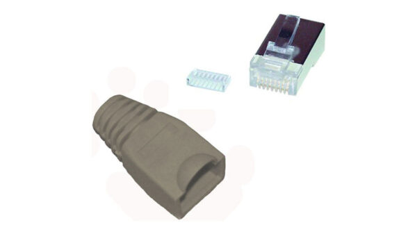 Westernstecker RJ45 mit Einführhilfe und Tülle, grau