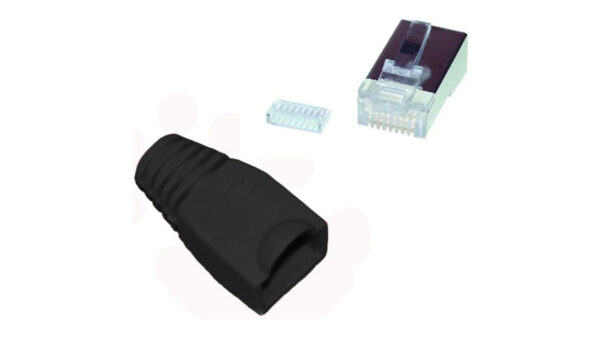 Westernstecker RJ45 mit Einführhilfe und Tülle, schwarz